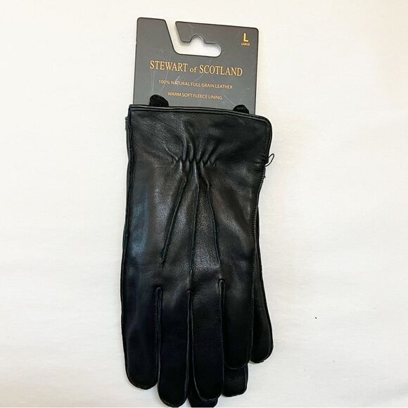 Stewart of Scotland Genuine Leather Buffalo Check Fleece Lining, Black Size Lg - Picture 3 of 6